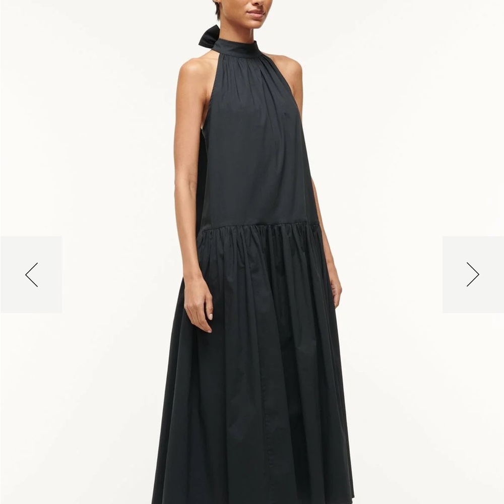 STAUD Black Halter Neck Midi Dress